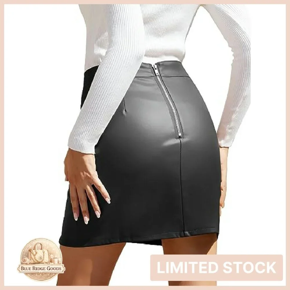 Faux Leather Bodycon Pencil Mini Skirt High Waisted Y2K Chic Party Wear